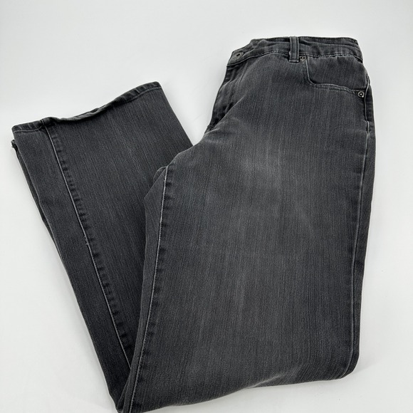 Chico's Denim - Chicos Platinum Jeans Womens Sz Medium Regular‎ Faded Black Straight Leg Stretch